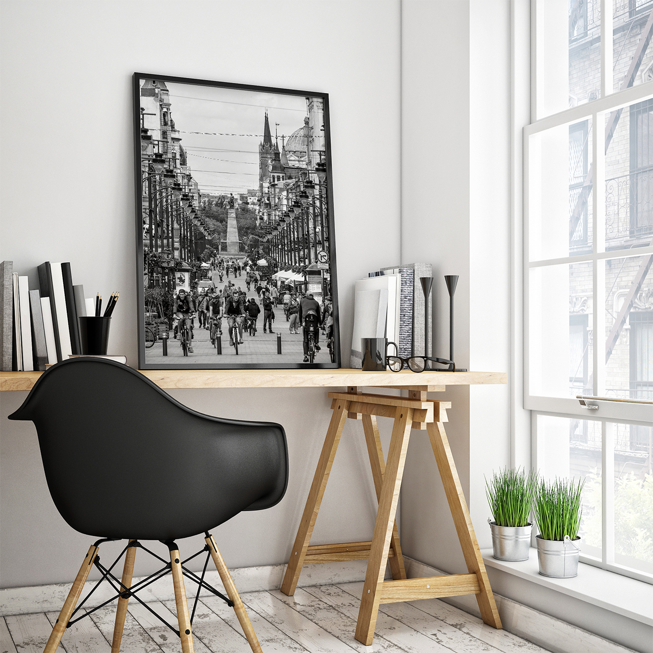 Plakat_Lodz_–_ulica_Piotrkowska_i_Pomnik_Kosciuszki_bw