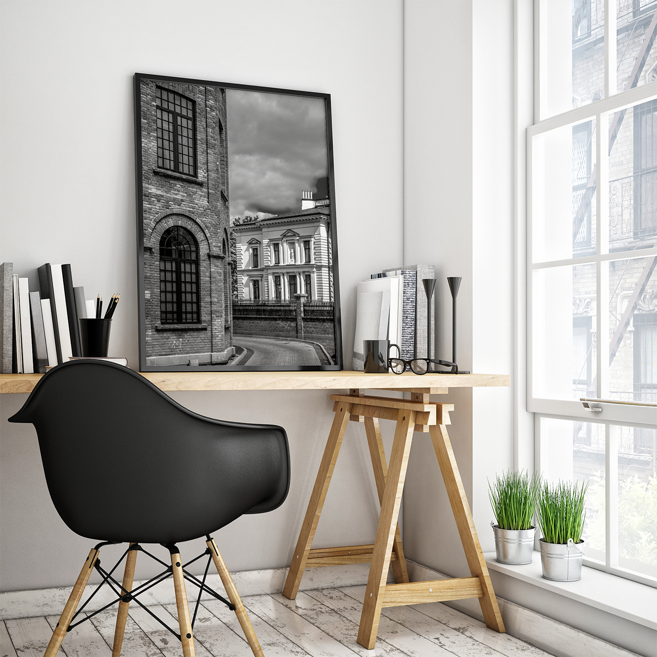 Plakat_Lodz_–_Palac_Herbsta_i_Przedzalnia_Scheiblera_bw