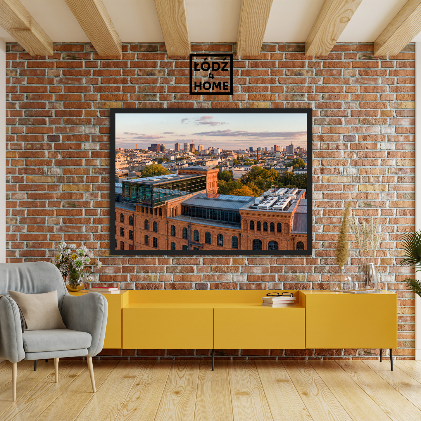 Sklep Łódź4Home prezentuje zdjęcie Łodzi, które przedstawia panoramę Łodzi widoczną znad Manufaktury z widocznym na pierwszym planie hotelem Andel's.